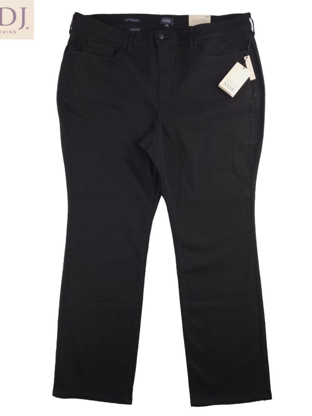 NYDJ Jeans Marilyn Straight Black Stretch Women's "24W" 46x32 NWT